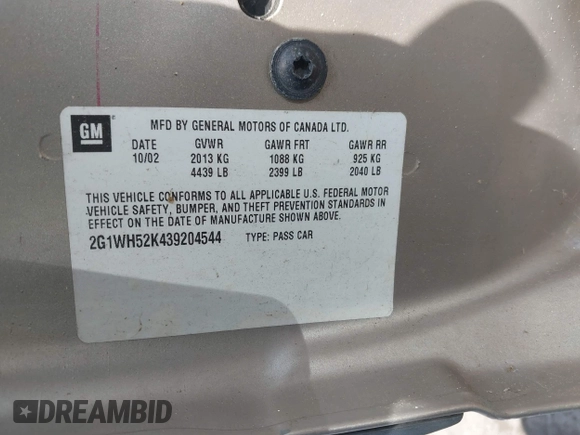 2003 Chevrolet Impala LS z VIN 2G1WH52K439204544, wystawiony jako IAAI lot #41930671 z przebiegiem 252 014 mil mil oraz . Historia ofert i sprzedaży dostępna na DreamBid. Obrazek 9.