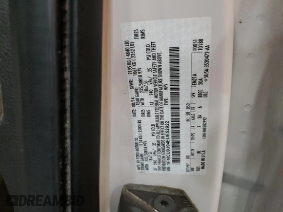 2014 Ford Escape Titanium with VIN 1FMCU9J94EUE52922, listed as a Copart auction lot 54731135 with 193,819 mi miles and Salvage Title. Bid and sale history available at carsss.com. Image 12.