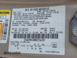 2019 Ford Fusion SEL with VIN 3FA6P0CD8KR256321, listed as a IAAI auction lot 41999502 with 67,500 mi miles. Bid and sale history available at carsss.com. Image 9.