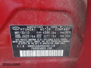 2013 Hyundai Sonata Hybrid with VIN KMHEC4A49DA081128, listed as a Copart auction lot 44517285 with 130,565 mi miles and Clean Title. Bid and sale history available at carsss.com. Image 12.