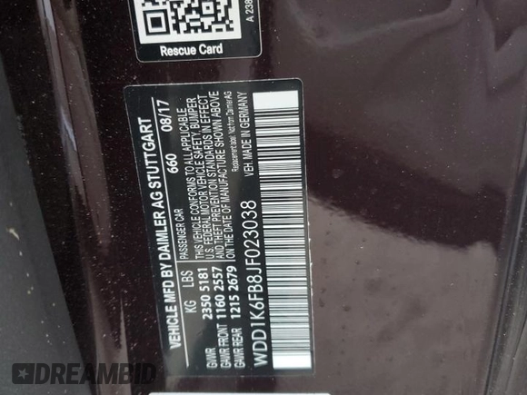 2018 Mercedes-Benz E-Class E 400 with VIN WDD1K6FB8JF023038, listed as a Copart auction lot 74779064 with 0 mi miles and Salvage Title. Bid and sale history available at carsss.com. Image 13.