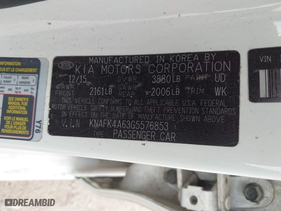 2016 Kia Forte LX with VIN KNAFK4A63G5576853, listed as a IAAI auction lot 41932765 with 77,655 mi miles. Bid and sale history available at carsss.com. Image 9.