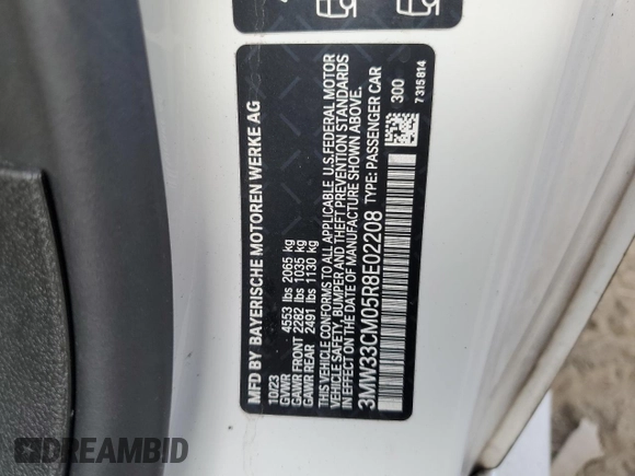 2024 BMW 2 Series 230i xDrive with VIN 3MW33CM05R8E02208, listed as a Copart auction lot 80850784 with 10,282 mi miles and Salvage title. Bid and sale history available at DreamBid. Image 12.