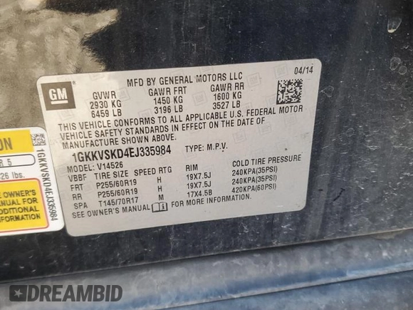 2014 GMC Acadia SLT with VIN 1GKKVSKD4EJ335984, listed as a Copart auction lot 84048954 with 161,222 mi miles and Salvage Title. Bid and sale history available at carsss.com. Image 15.