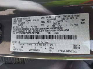 2021 Ford F-150 XL with VIN 1FTEW1CP3MFA80786, listed as a IAAI auction lot 42061952 with 32,071 mi miles. Bid and sale history available at carsss.com. Image 9.