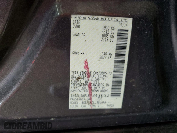 2014 Nissan Altima 2.5 S with VIN 1N4AL3AP1EN343652, listed as a Copart auction lot 51440035 with 175,240 mi miles and Salvage Title. Bid and sale history available at carsss.com. Image 13.