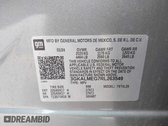2024 GMC Terrain SLE z VIN 3GKALMEG7RL263549, wystawiony jako IAAI lot #42055302 z przebiegiem 8 023 mil mil oraz . Historia ofert i sprzedaży dostępna na DreamBid. Obrazek 9.