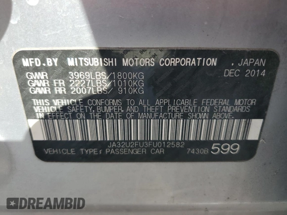 2015 Mitsubishi Lancer ES with VIN JA32U2FU3FU012582, listed as a Copart auction lot 78218514 with 198,749 mi miles and Salvage Title. Bid and sale history available at DreamBid. Image 12.