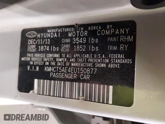 2014 Hyundai Accent GS with VIN KMHCT5AE4EU150877, listed as a IAAI auction lot 41989235 with 68,918 mi miles. Bid and sale history available at carsss.com. Image 9.