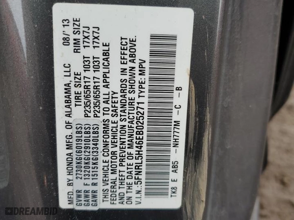 2014 Honda Odyssey EX with VIN 5FNRL5H46EB025271, listed as a Copart auction lot 49872725 with 80,321 mi miles and Salvage Title. Bid and sale history available at carsss.com. Image 13.