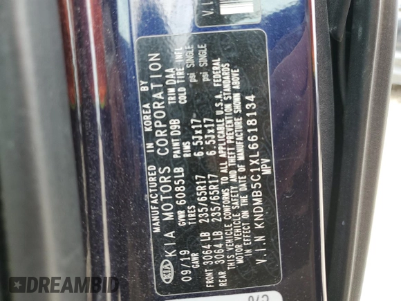 2020 Kia Sedona LX with VIN KNDMB5C1XL6618134, listed as a Copart auction lot 55924724 with 95,414 mi miles and Clean Title. Bid and sale history available at DreamBid. Image 12.
