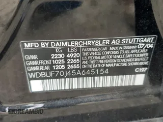 2005 Mercedes-Benz E 5.0L with VIN WDBUF70J45A645154, listed as a Copart auction lot 82883524 with 134,088 mi miles and Salvage Title. Bid and sale history available at carsss.com. Image 12.