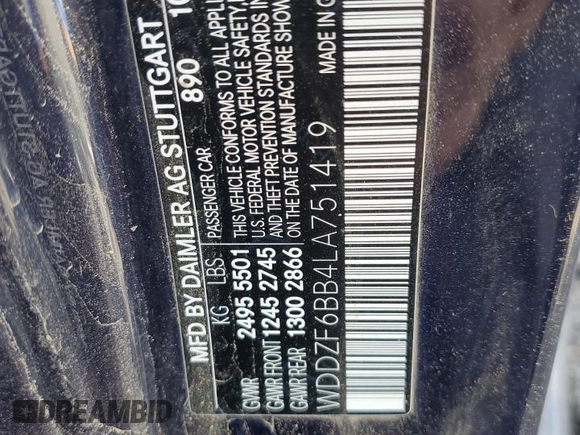 2020 Mercedes-Benz E AMG E 53 with VIN WDDZF6BB4LA751419, listed as a Copart auction lot 44408125 with 73,598 mi miles and Clean Title. Bid and sale history available at carsss.com. Image 12.