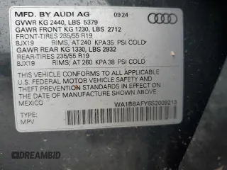 2025 Audi Q5 Premium Plus with VIN WA1BBAFY6S2009213, listed as a Copart auction lot 62832425 with 6,053 mi miles and Salvage title. Bid and sale history available at DreamBid. Image 13.
