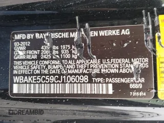 2012 BMW 3 Series 328i with VIN WBAKE5C59CJ106098, listed as a Copart auction lot 51977925 with 136,275 mi miles and Salvage title. Bid and sale history available at DreamBid. Image 12.