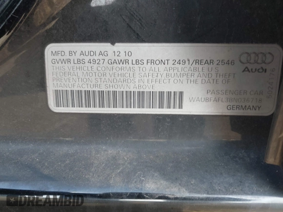 2011 Audi A4 Premium z VIN WAUBFAFL3BN036718, wystawiony jako IAAI lot #41794013 z przebiegiem 99 313 mil mil oraz . Historia ofert i sprzedaży dostępna na DreamBid. Obrazek 9.