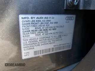 2022 Audi Q7 Premium Plus with VIN WA1LJBF73ND010512, listed as a Copart auction lot 84026954 with 17,385 mi miles and Salvage title. Bid and sale history available at DreamBid. Image 13.