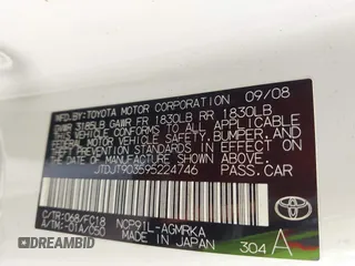 2009 Toyota Yaris with VIN JTDJT903595224746, listed as a IAAI auction lot 42217189 with 183,363 mi miles. Bid and sale history available at carsss.com. Image 9.