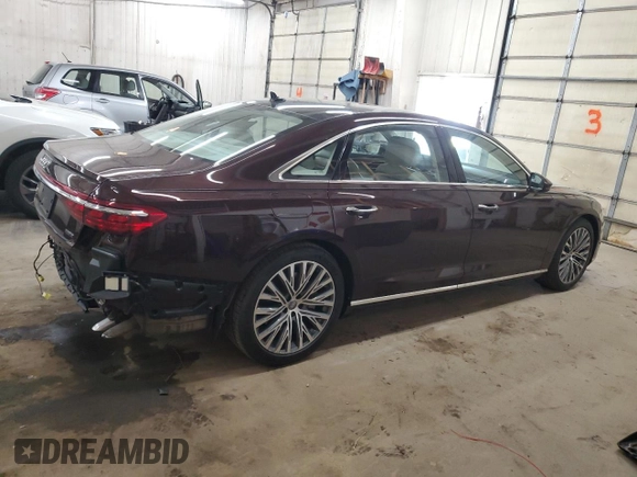 2019 Audi A8 with VIN WAU8DAF85KN019978, listed as a Copart auction lot 52646385 with 46,416 mi miles and Salvage title. Bid and sale history available at DreamBid. Image 3.