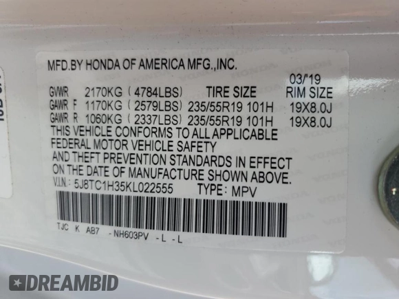 2019 Acura RDX with VIN 5J8TC1H35KL022555, listed as a Copart auction lot 44217465 with 74,220 mi miles and Salvage Title. Bid and sale history available at carsss.com. Image 16.