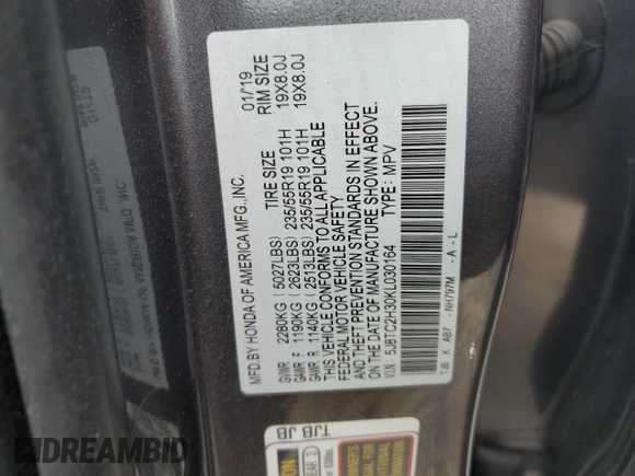 2019 Acura RDX z VIN 5J8TC2H30KL030164, wystawiony jako Copart lot #58538855 z przebiegiem 71 474 mil mil oraz Szkoda całkowita • Salvage title. Historia ofert i sprzedaży dostępna na DreamBid. Obrazek 12.