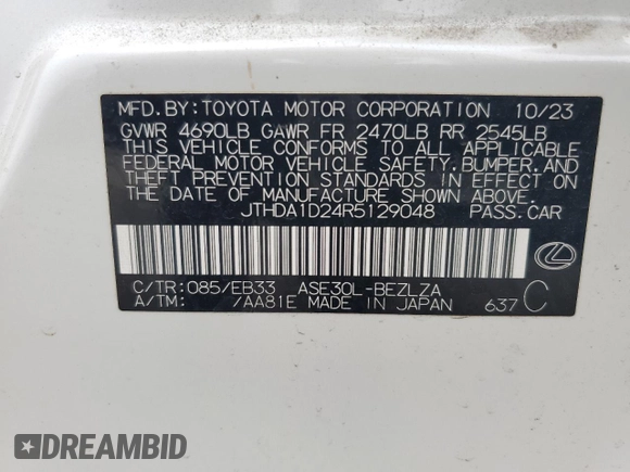2024 Lexus IS 300 with VIN JTHDA1D24R5129048, listed as a Copart auction lot 57604335 with 6,339 mi miles and Clean title. Bid and sale history available at DreamBid. Image 12.