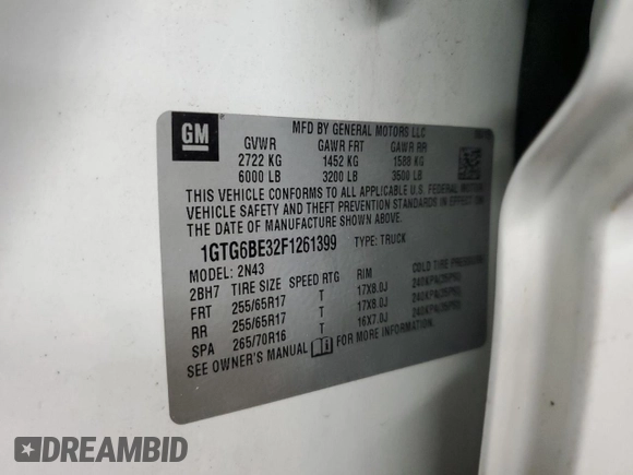 2015 GMC Canyon 4WD SLE with VIN 1GTG6BE32F1261399, listed as a Copart auction lot 43572805 with 145,113 mi miles and Salvage Title. Bid and sale history available at carsss.com. Image 12.