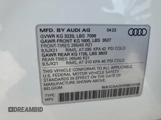 2024 Audi Q8 e-tron Sportback S line Premium Plus z VIN WA1CAAGE5RB013159, wystawiony jako Copart lot #73810634 z przebiegiem Nie podano mil oraz Nie do naprawy. Historia ofert i sprzedaży dostępna na DreamBid. Obrazek 13.