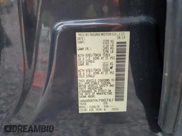 2015 Nissan Frontier SV z VIN 1N6AD0ER7FN700767, wystawiony jako Copart lot #51921625 z przebiegiem 133 867 mil mil oraz Szkoda całkowita • Salvage title. Historia ofert i sprzedaży dostępna na DreamBid. Obrazek 12.