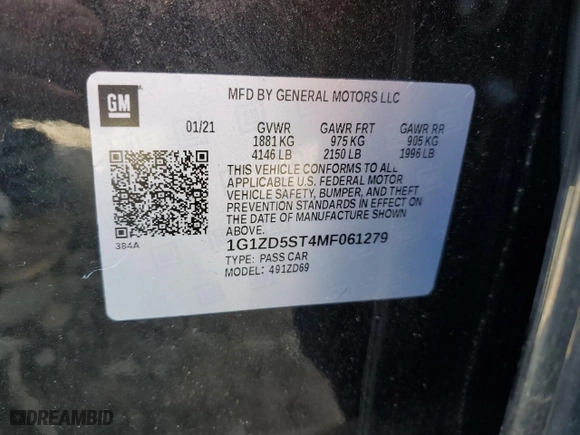 2021 Chevrolet Malibu LT with VIN 1G1ZD5ST4MF061279, listed as a Copart auction lot 46396345 with 64,931 mi miles and Salvage Title. Bid and sale history available at carsss.com. Image 12.