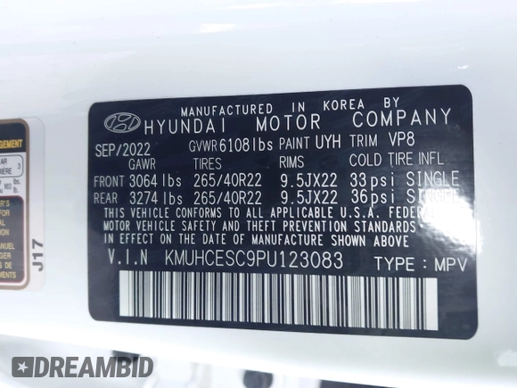 2023 Genesis GV80 z VIN KMUHCESC9PU123083, wystawiony jako IAAI lot #41166075 z przebiegiem 20 216 mil mil oraz . Historia ofert i sprzedaży dostępna na DreamBid. Obrazek 9.