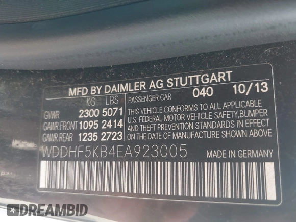 2014 Mercedes-Benz E 350 Sport with VIN WDDHF5KB4EA923005, listed as a IAAI auction lot 42141308 with 161,552 mi miles and . Bid and sale history available at DreamBid. Image 9.