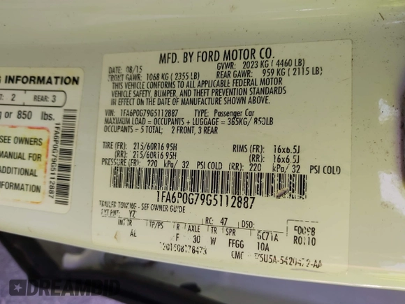 2016 Ford Fusion S with VIN 1FA6P0G79G5112887, listed as a IAAI auction lot 41522790 with 164,747 mi miles. Bid and sale history available at carsss.com. Image 9.