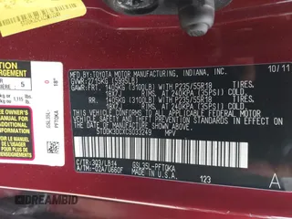 2012 Toyota Sienna XLE with VIN 5TDDK3DCXCS033249, listed as a IAAI auction lot 42324830 with 181,012 mi miles and . Bid and sale history available at DreamBid. Image 9.