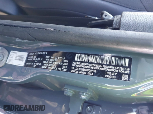 2018 Jeep Renegade Altitude with VIN ZACCJABB8JPG97279, listed as a IAAI auction lot 41347273 with 144,293 mi miles and . Bid and sale history available at DreamBid. Image 9.