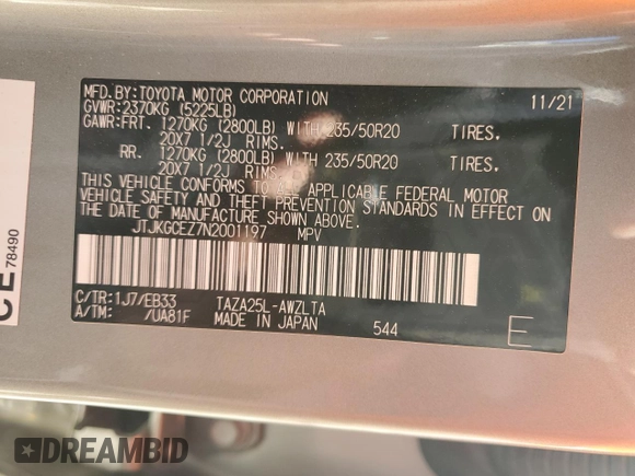 2022 Lexus NX with VIN JTJKGCEZ7N2001197, listed as a Copart auction lot 81038594 with 39,235 mi miles and Salvage Title. Bid and sale history available at carsss.com. Image 13.