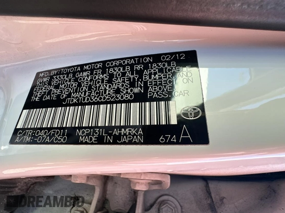 2012 Toyota Yaris L with VIN JTDKTUD36CD523080, listed as a Copart auction lot 80987914 with 134,041 mi miles and Clean Title. Bid and sale history available at carsss.com. Image 10.