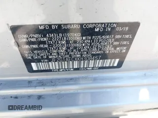 2019 Subaru Crosstrek Premium with VIN JF2GTAECXKH308457, listed as a IAAI auction lot 42505401 with 66,633 mi miles and . Bid and sale history available at DreamBid. Image 9.