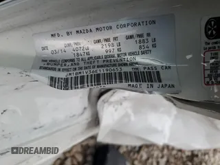 2014 Mazda 3 S Touring with VIN JM1BM1V36E1190653, listed as a Copart auction lot 85163684 with Not Provided miles and Salvage Title. Bid and sale history available at DreamBid. Image 12.
