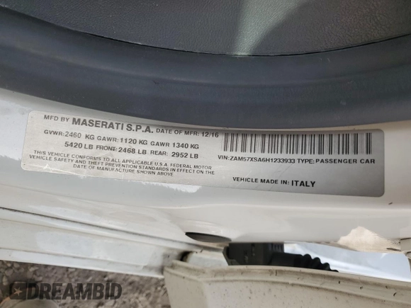 2017 Maserati Ghibli with VIN ZAM57XSA6H1233933, listed as a Copart auction lot 49089525 with 76,965 mi miles and Salvage Title. Bid and sale history available at carsss.com. Image 14.