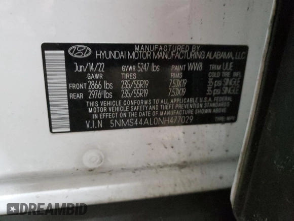 2022 Hyundai Santa Fe Limited with VIN 5NMS44AL0NH477029, listed as a Copart auction lot 88250595 with 79,712 mi miles and Salvage Title. Bid and sale history available at carsss.com. Image 14.