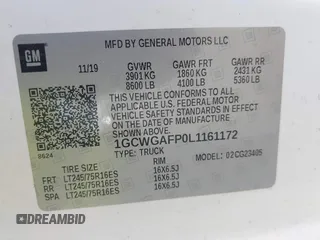 2020 Chevrolet Express Cargo with VIN 1GCWGAFP0L1161172, listed as a IAAI auction lot 42135101 with 130,189 mi miles and . Bid and sale history available at DreamBid. Image 9.