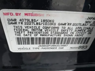 2010 Mitsubishi Lancer ES with VIN JA32U2FU8AU019987, listed as a IAAI auction lot 41491920 with 100,616 mi miles. Bid and sale history available at carsss.com. Image 9.