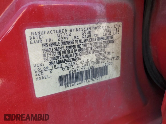 2012 Nissan Sentra SR z VIN 3N1AB6AP4CL769057, wystawiony jako Copart lot #60597895 z przebiegiem 126 599 mil mil oraz Szkoda całkowita • Salvage title. Historia ofert i sprzedaży dostępna na DreamBid. Obrazek 12.