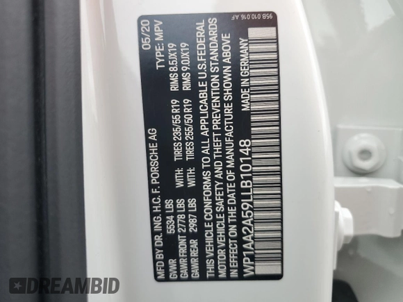 2020 Porsche Macan with VIN WP1AA2A59LLB10148, listed as a Copart auction lot 56995375 with 22,807 mi miles and Salvage title. Bid and sale history available at DreamBid. Image 13.