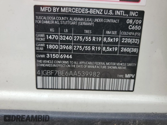 2010 Mercedes-Benz GL-Class GL 450 with VIN 4JGBF7BE6AA539982, listed as a Copart auction lot 76461144 with 166,145 mi miles and Non Repairable. Bid and sale history available at carsss.com. Image 14.