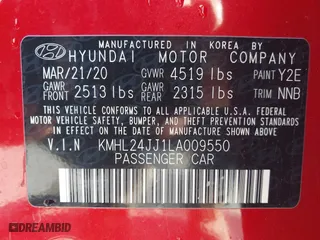 2020 Hyundai Sonata Hybrid Blue with VIN KMHL24JJ1LA009550, listed as a IAAI auction lot 41265226 with 85,347 mi miles. Bid and sale history available at carsss.com. Image 9.
