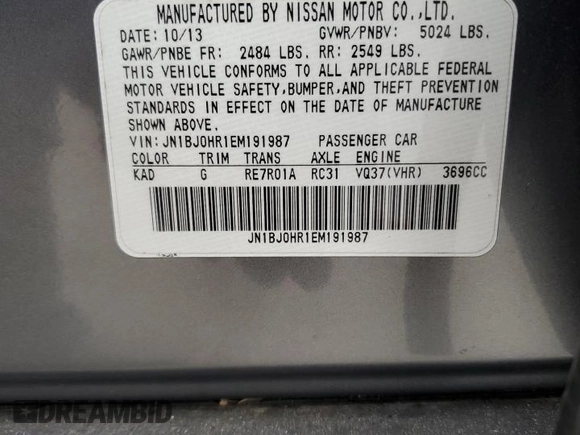 2014 Infiniti QX50 Journey with VIN JN1BJ0HR1EM191987, listed as a Copart auction lot 47400395 with 0 mi miles and Salvage Title. Bid and sale history available at carsss.com. Image 13.