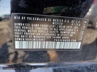 2020 Volkswagen Jetta S with VIN 3VWCB7BU9LM025882, listed as a Copart auction lot 50632565 with 45,778 mi miles and Salvage Title. Bid and sale history available at carsss.com. Image 14.
