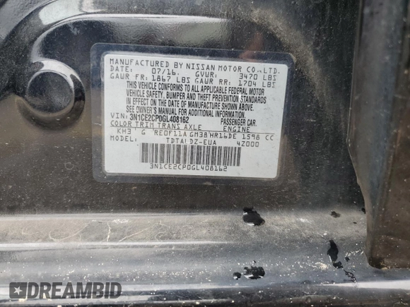 2016 Nissan Note S с VIN 3N1CE2CP0GL408162, выставлен на аукционе Copart как лот 73207454 с пробегом 132 108 миль миль и Чистый • Clean title. История ставок и продаж доступна на DreamBid. Изображение 12.
